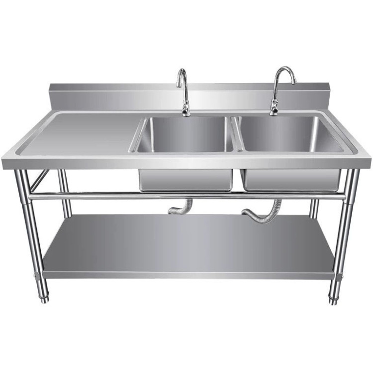 Commercial Sink Stainless steel 1400x600x850mm 2 Bowls right Splashback Undershelf - CEWUDBS14060RIGHT