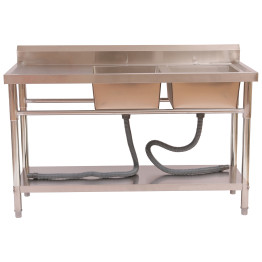 Commercial Stainless Steel Double Bowl Sink with Right-Hand Bowls & Undershelf 1400 x 600 x 850mm | CaterEq CEWUS14060RIGHT