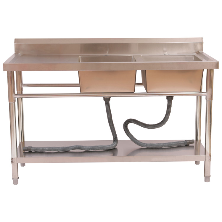 Commercial Stainless Steel Double Bowl Sink with Right-Hand Bowls & Undershelf 1400 x 600 x 850mm | CaterEq CEWUS14060RIGHT