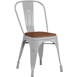 Bistro Dining Chair Wooden Seat Steel Grey Indoors - CEWW164G