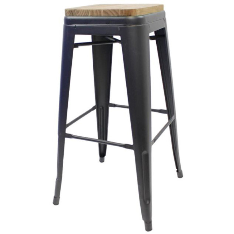 High Bar stool with Wooden Seat Dark Grey Indoors - CEWW166DG