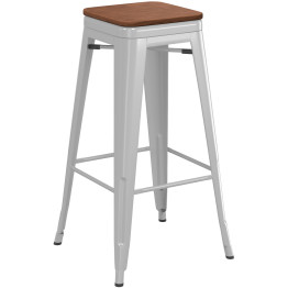 High Bar stool with Wooden seat Steel Grey Indoors - CEWW166G
