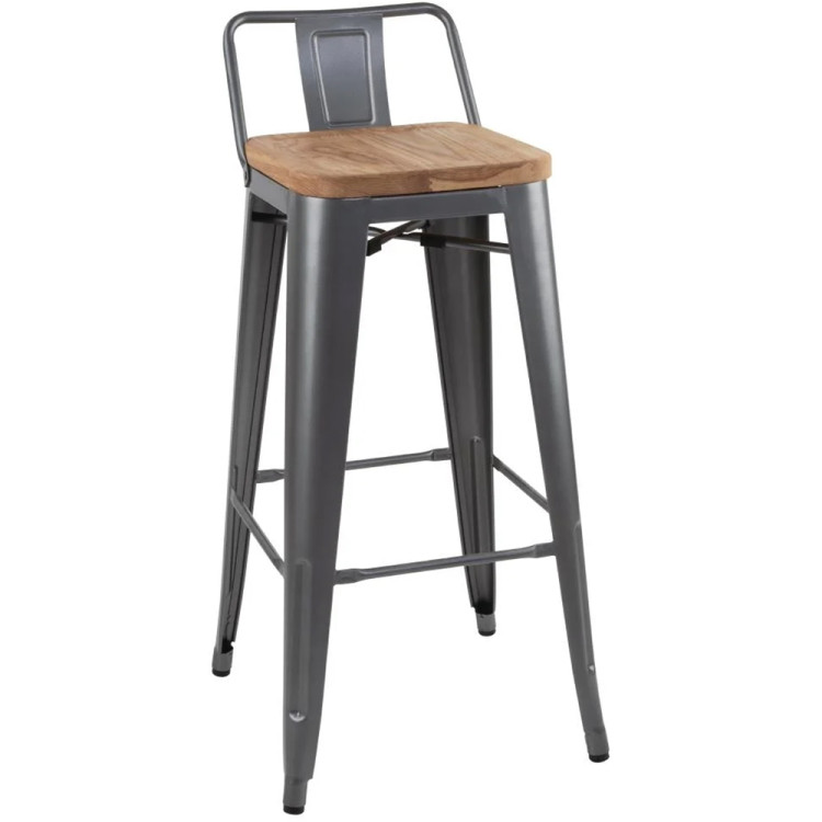 High Bar Stool Steel Grey with Wooden Seat and High Backrest Indoors - CEWW172G