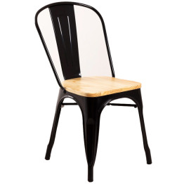 Bistro Dining Chair with Wooden seat Steel Black Indoors - CEWW60B