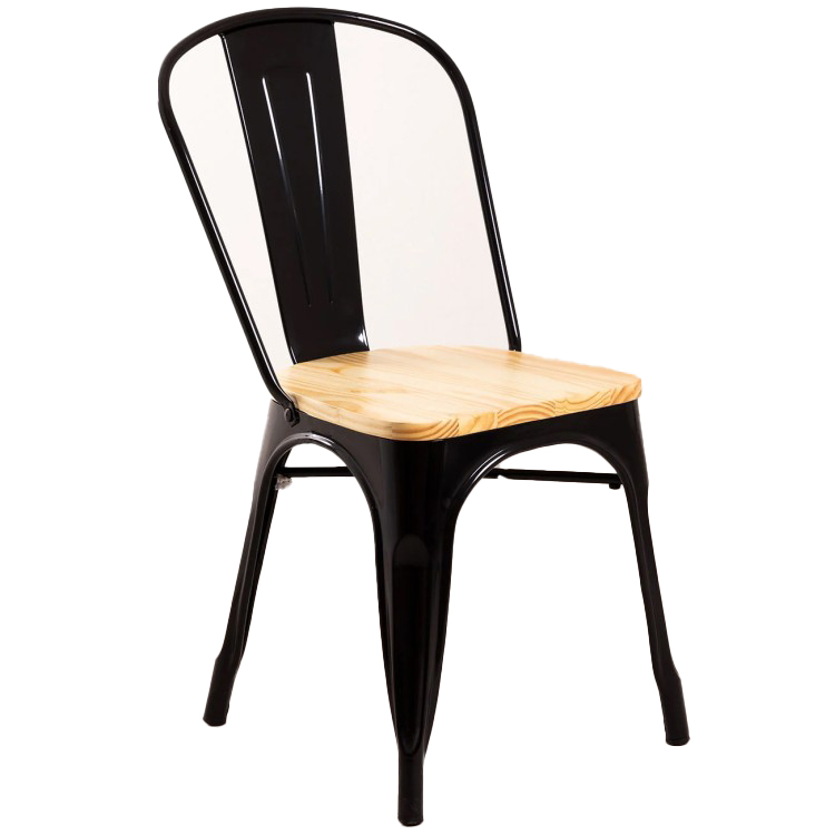 Bistro Dining Chair with Wooden seat Steel Black Indoors - CEWW60B