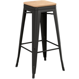 High Bar stool with Wooden seat Steel Black Indoors - CEWW61B