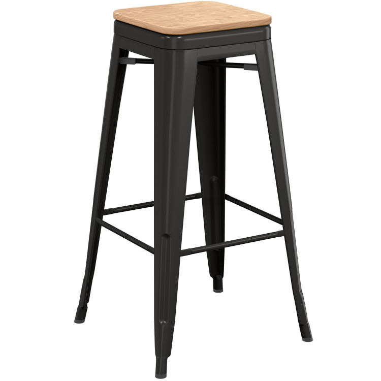 High Bar stool with Wooden seat Steel Black Indoors - CEWW61B
