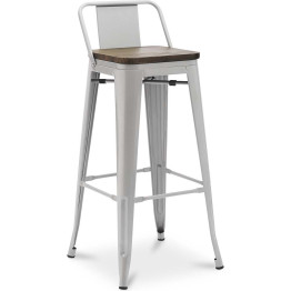 High Bar Stool Light Grey with Wooden Seat and Backrest Indoors - CEWW62BGREY