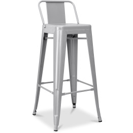 High Bar Stool Steel Grey with Backrest Indoors - CEWW62G