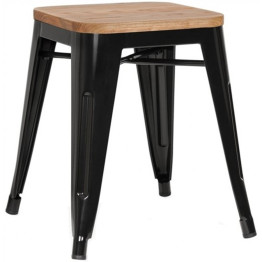 Bistro Low Stool with Wooden seat Steel Black Indoors - CEWW65B