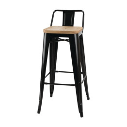 High Bar Stool Steel Black with Pine Wood Seat and Backrest Indoors - CEHYX504DF