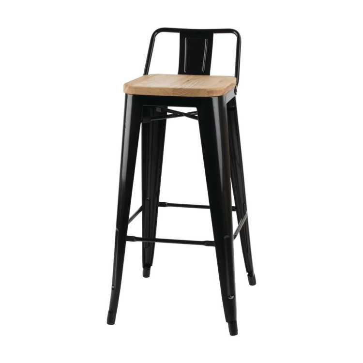 High Bar Stool Steel Black with Pine Wood Seat and Backrest Indoors - CEHYX504DF