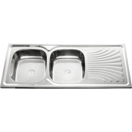 Double Bowl Stainless Steel Sink with Drainer 1200x500x180mm | CaterEq CEYNG202