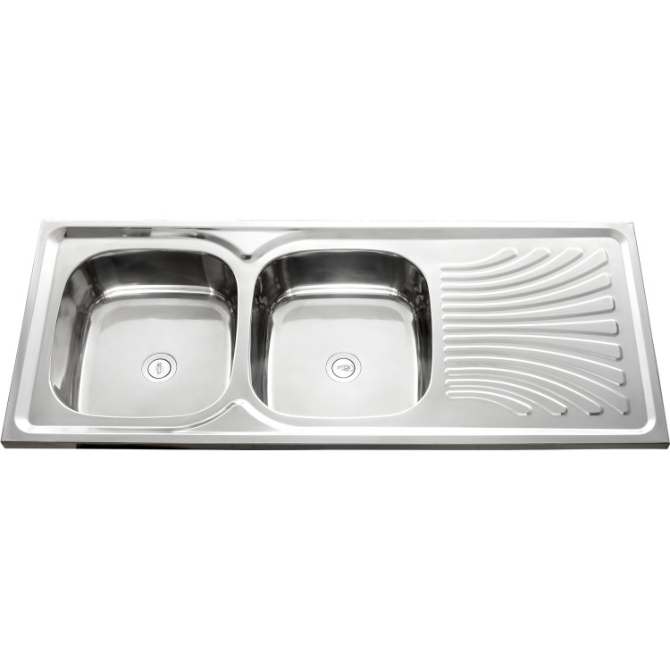 Double Bowl Stainless Steel Sink with Drainer 1200x500x180mm | CaterEq CEYNG202 Double Bowl Stainless Steel Sink with Drainer 1200x500x180mm | CaterEq CEYNG202