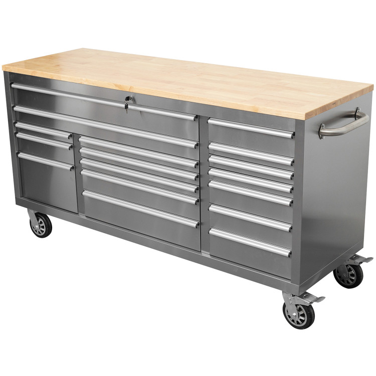 Widebody Heavy Duty 72" Stainless Steel Rolling Tool Chest with Wooden Worktop 17 Drawers 1978x610x1000mm Silver | CaterEq CEYZM106 Widebody Heavy Duty 72" Stainless Steel Rolling Tool Chest with Wooden Worktop 17 Drawers 1978x610x1000mm Silver | CaterEq CEYZM106
