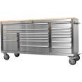 Widebody Heavy Duty 72" Stainless Steel Rolling Tool Chest with Wooden Worktop 17 Drawers 1978x610x1000mm Silver | CaterEq CEYZM106 Widebody Heavy Duty 72" Stainless Steel Rolling Tool Chest with Wooden Worktop 17 Drawers 1978x610x1000mm Silver | CaterEq CEYZM106