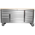 Widebody Heavy Duty 72" Stainless Steel Rolling Tool Chest with Wooden Worktop 17 Drawers 1978x610x1000mm Silver | CaterEq CEYZM106 Widebody Heavy Duty 72" Stainless Steel Rolling Tool Chest with Wooden Worktop 17 Drawers 1978x610x1000mm Silver | CaterEq CEYZM106