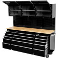 Heavy Duty 72" Steel Rolling Tool Chest with Wooden Worktop & Upper Cabinet & Pegboard 15 Drawers 1978x515x1828mm Black | CaterEq CEYZM112 Heavy Duty 72" Steel Rolling Tool Chest with Wooden Worktop & Upper Cabinet & Pegboard 15 Drawers 1978x515x1828mm Black | CaterEq CEYZM112