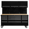 Heavy Duty 72" Steel Rolling Tool Chest with Wooden Worktop & Upper Cabinet & Pegboard 15 Drawers 1978x515x1828mm Black | CaterEq CEYZM112 Heavy Duty 72" Steel Rolling Tool Chest with Wooden Worktop & Upper Cabinet & Pegboard 15 Drawers 1978x515x1828mm Black | CaterEq CEYZM112