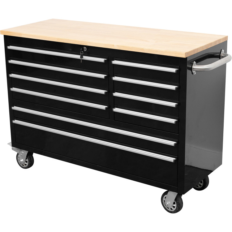 Heavy Duty 48" Steel Rolling Tool Chest with Wooden Worktop 10 Drawers 1369x486x909mm Black | CaterEq CEYZM124 Heavy Duty 48" Steel Rolling Tool Chest with Wooden Worktop 10 Drawers 1369x486x909mm Black | CaterEq CEYZM124