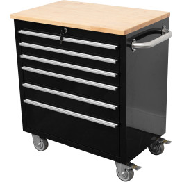 Heavy Duty 30" Steel Rolling Tool Chest with Wooden Worktop 6 Drawers 835x485x877mm Black | CaterEq CEYZM132