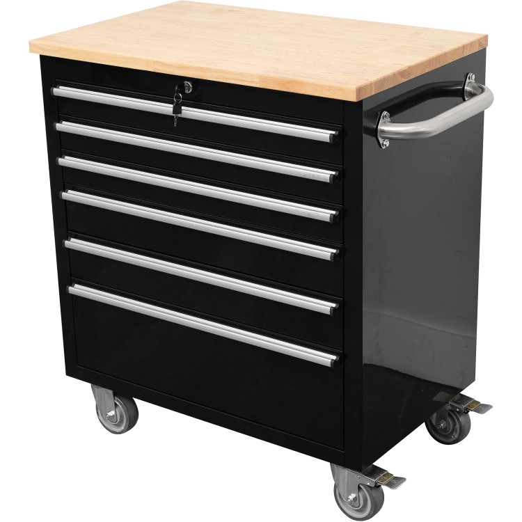 Heavy Duty 30" Steel Rolling Tool Chest with Wooden Worktop 6 Drawers 835x485x877mm Black | CaterEq CEYZM132 Heavy Duty 30" Steel Rolling Tool Chest with Wooden Worktop 6 Drawers 835x485x877mm Black | CaterEq CEYZM132
