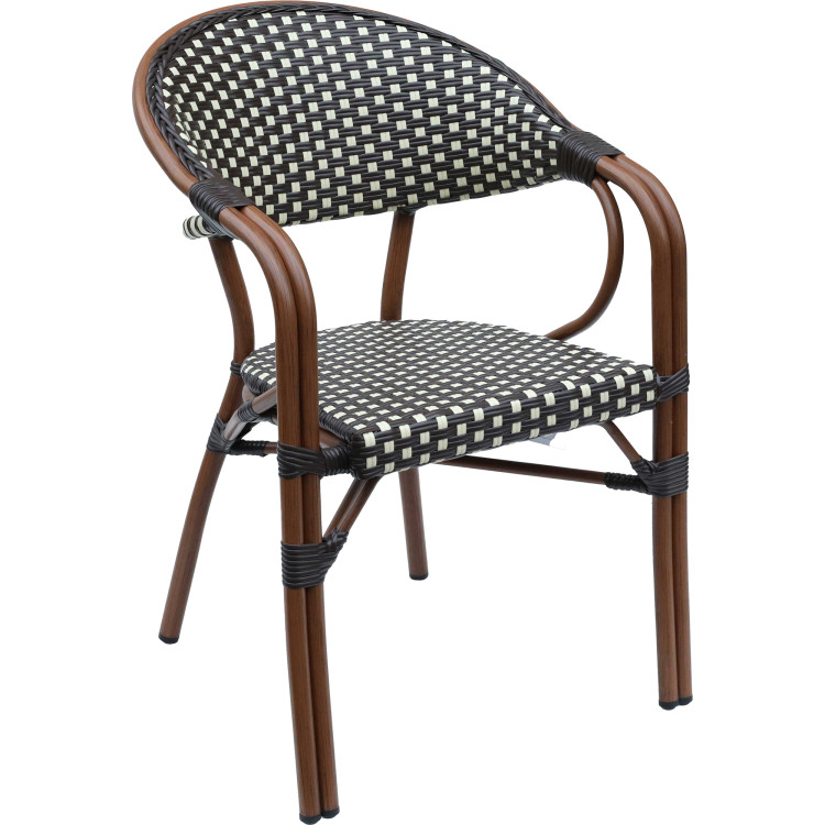 Bistro Rattan Chair Double Tube Aluminium Brown & Wood finish - CEZF2000C