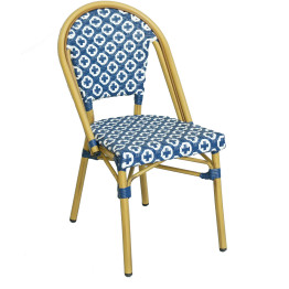 Aluminium PE Rattan Bistro Chair – Blue & White Woven Café Style | CaterEq CEZF2003CGDBL Aluminium PE Rattan Bistro Chair – Blue & White Woven Café Style | CaterEq CEZF2003CGDBL