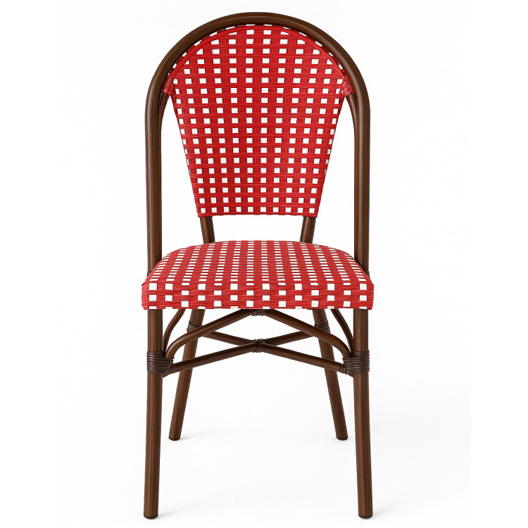 Aluminium PE Rattan Bistro Chair – Red & White Woven Café Style | CaterEq CEZF2045CDBRD