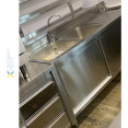Commercial Sink with Cupboard Stainless steel 2 bowls Left Splashback Width 1800mm Depth 700mm - CEVSC187LBT