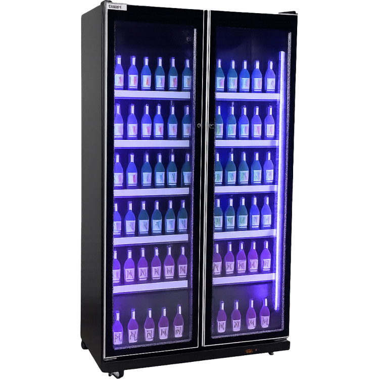 Commercial Upright Display Refrigerator 680 Litres 2 Glass Doors 5 Shelves Ventilated Cooling 1100x600x1985mm - CEKOBE206