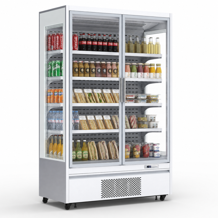 1196L Double Glass Door Multideck Upright Display Fridge – 1330 × 720 × 2030 mm White| CaterEq CELKL202