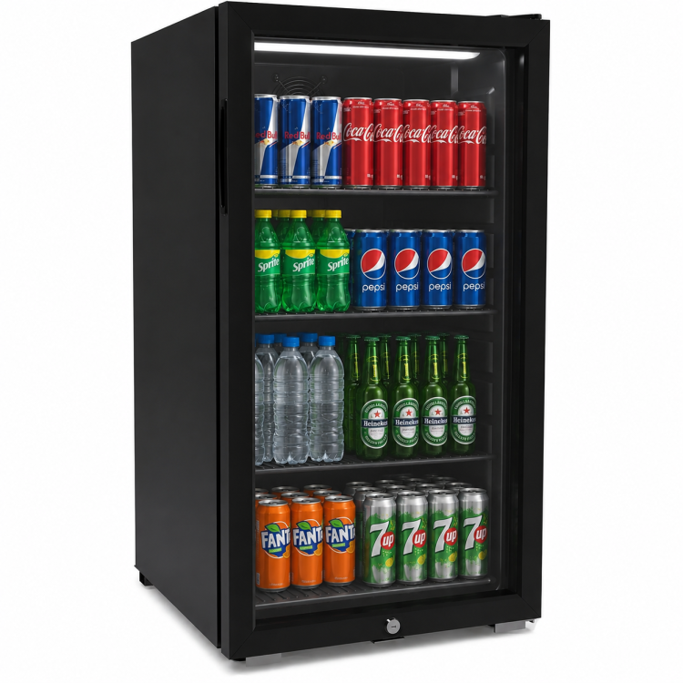 92L Commercial Display Fridge with Glass Door & LED Lighting – Black Bottle Cooler Beer Fridge  – CaterEq CELSC92YL