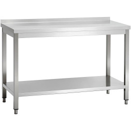 Commercial Stainless Steel 2 Tier Work Table with Splashback 1300 x 600 x 850mm | CaterEq CEQNH66038