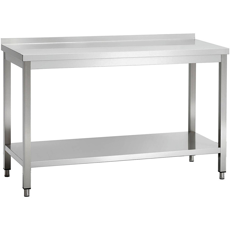 Commercial Stainless Steel 2 Tier Work Table with Splashback 1400 x 600 x 850mm | CaterEq CEQNH66039