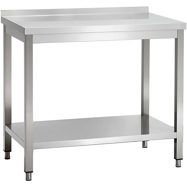Commercial Stainless Steel 2 Tier Work Table with Splashback 1000 x 700 x 850mm | CaterEq CEQNH66050 Commercial Stainless Steel 2 Tier Work Table with Splashback 1000 x 700 x 850mm | CaterEq CEQNH66050