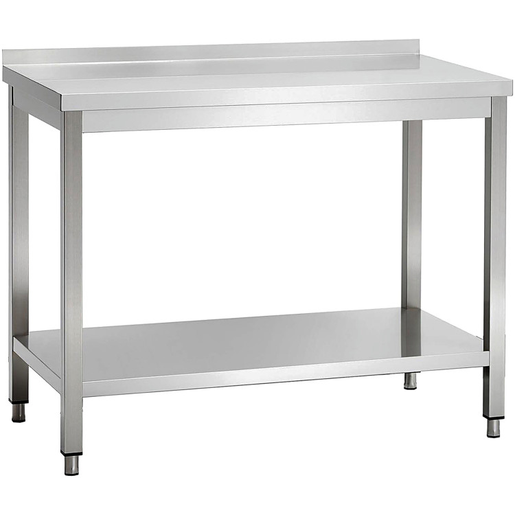 Commercial Stainless Steel 2 Tier Work Table with Splashback 1200 x 700 x 850mm | CaterEq CEQNH66052 Commercial Stainless Steel 2 Tier Work Table with Splashback 1200 x 700 x 850mm | CaterEq CEQNH66052
