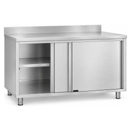 Commercial Stainless Steel Sliding Door Work Table Cabinet with Shelf and Backsplash 1600x500x950mm | CaterEq CEQNH842
