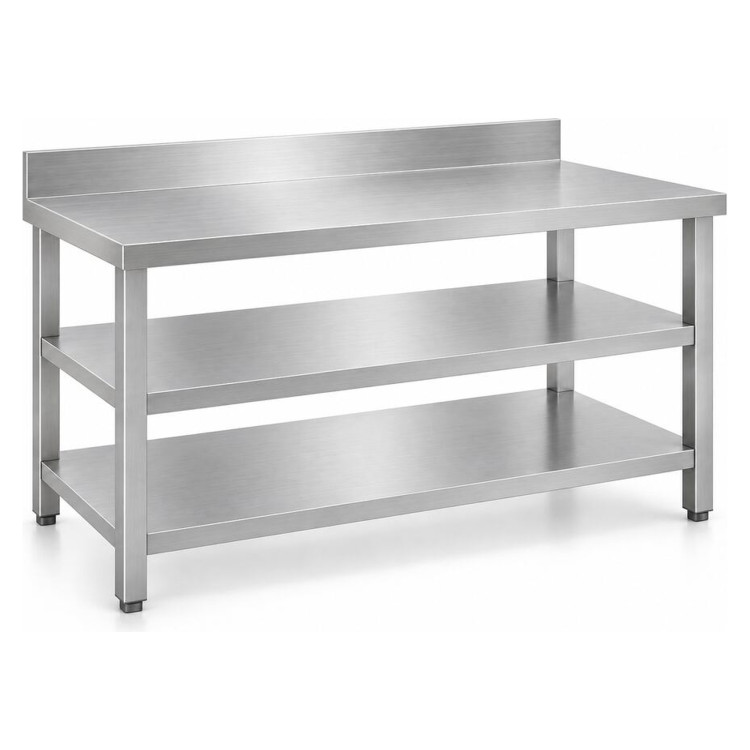 Commercial 3-Tier Stainless Steel Work Table with Undershelves and Backsplash 600x600x850mm | CaterEq CEQNH1142 Commercial 3-Tier Stainless Steel Work Table with Undershelves and Backsplash 600x600x850mm | CaterEq CEQNH1142