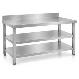 Commercial 3-Tier Stainless Steel Work Table with Undershelves and Backsplash 900x600x850mm | CaterEq CEQNH1144