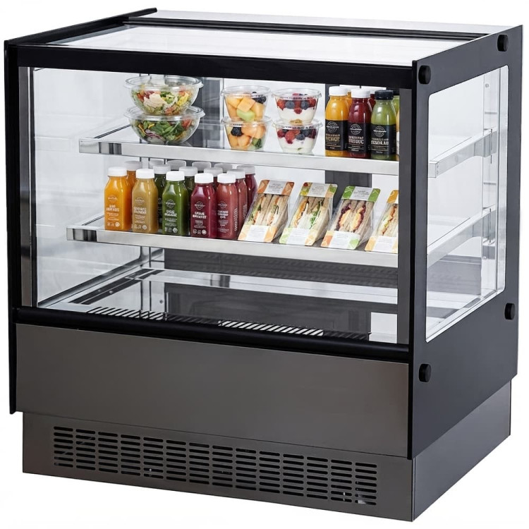 Commercial Countertop Chilled Display Case 2 Glass Shelves 900x560x730mm Black | CaterEq CEHNTK226BLACK Commercial Countertop Chilled Display Case 2 Glass Shelves 900x560x730mm Black | CaterEq CEHNTK226BLACK