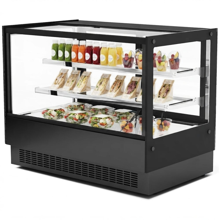 Commercial Countertop Chilled Display Case 2 Glass Shelves 1200x560x730mm Black | CaterEq CEHNTK228BLACK Commercial Countertop Chilled Display Case 2 Glass Shelves 1200x560x730mm Black | CaterEq CEHNTK228BLACK
