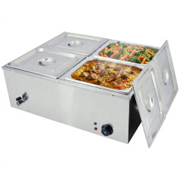 Commercial Stainless Steel Bain Marie with 4 × 1/2 GN Pans and Lids 710×568×280mm | CaterEq CEM1222