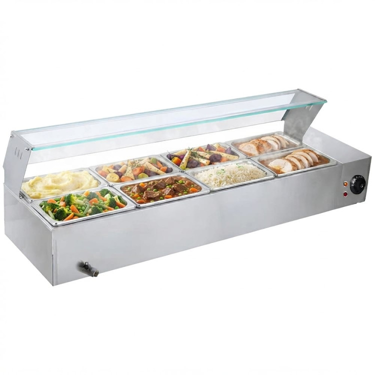 Commercial Stainless Steel Bain Marie with Glass Guard and 8 × 1/2 GN Pans & Lids 1430×570×385mm | CaterEq CEM2224 Commercial Stainless Steel Bain Marie with Glass Guard and 8 × 1/2 GN Pans & Lids 1430×570×385mm | CaterEq CEM2224