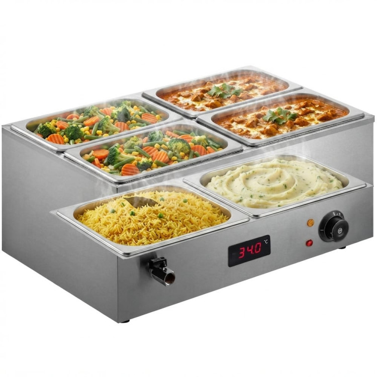 Commercial Bain Marie with 4x1/4Gn Pans and Lids | CaterEq CEM504 Commercial Bain Marie with 4x1/4Gn Pans and Lids | CaterEq CEM504