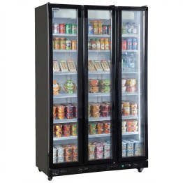 Commercial Upright Display Chiller 795L 3 Glass Door Black 1200 x 580 x 1950mm | CaterEq CESC1200