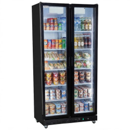 Commercial Upright Display Chiller 615L 2 Glass Door Black 900 x 580 x 1950mm | CaterEq CESC900