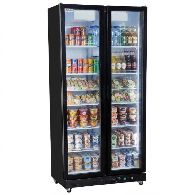 Commercial Upright Display Chiller 615L 2 Glass Door Black 900 x 580 x 1950mm | CaterEq CESC900 Commercial Upright Display Chiller 615L 2 Glass Door Black 900 x 580 x 1950mm | CaterEq CESC900