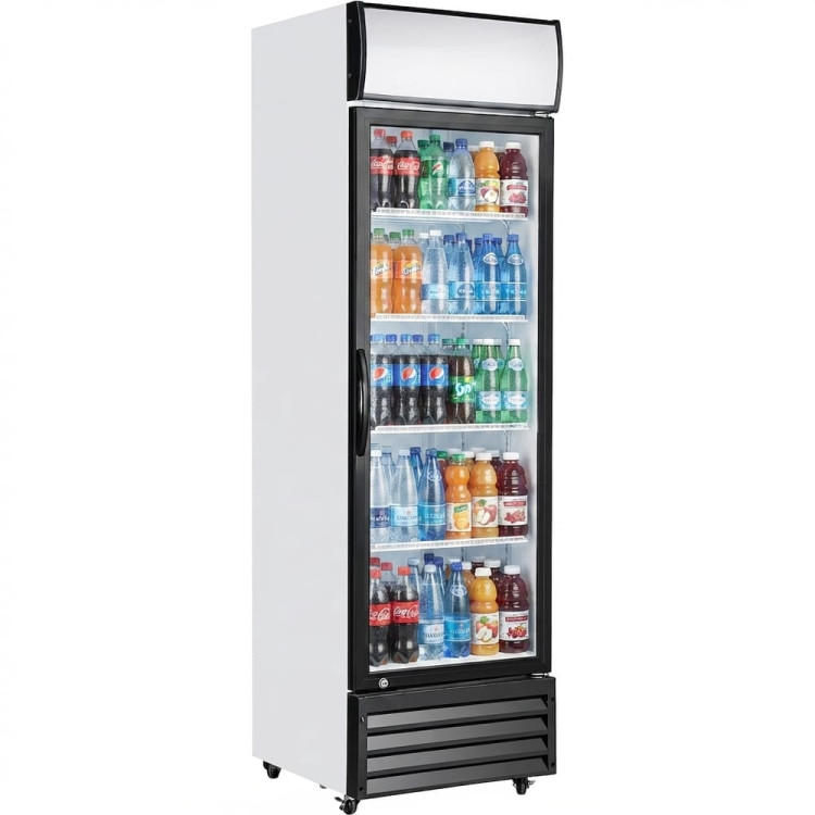 Commercial Upright Beverage Bottle Cooler 349 Litres Single Hinged Glass Door Black & White 606x620x1940mm | CaterEq CESSH28 Commercial Upright Beverage Bottle Cooler 349 Litres Single Hinged Glass Door Black & White 606x620x1940mm | CaterEq CESSH28