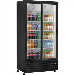 Commercial Upright Beverage Bottle Cooler 495 Litres Double Glass Door Black 940x615x1983mm | CaterEq CESSH36